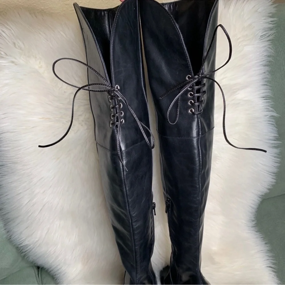 Perla Formentini Black Zucca Over-the-knee Leather